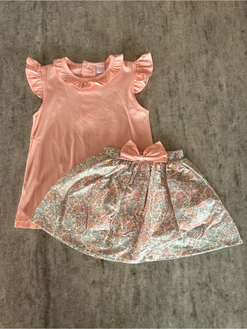 Stitchy Fish Girls Peach Ruffle Sleeve Top and Floral Skort Set Size 6
